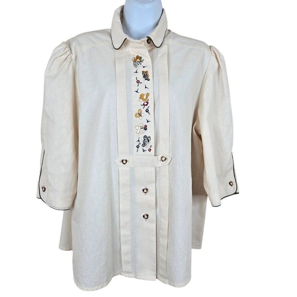Vintage Hess Frackmann Trachten German Embroidered Blouse Womens Size 44
